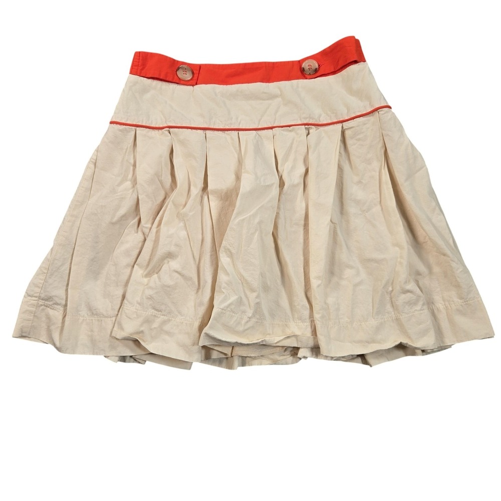 Maeve Skirt Womens 2 White Pleated Full Lined Contrast Waist Buttons Mini
